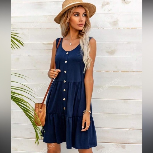 None Dresses & Skirts - Navy Blue Button-Down Dress sz M NWOT